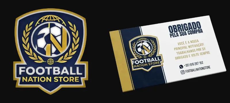 Football Nation Store — Logótipo e cartão de visita profissional para e-commerce de camisolas de clubes.