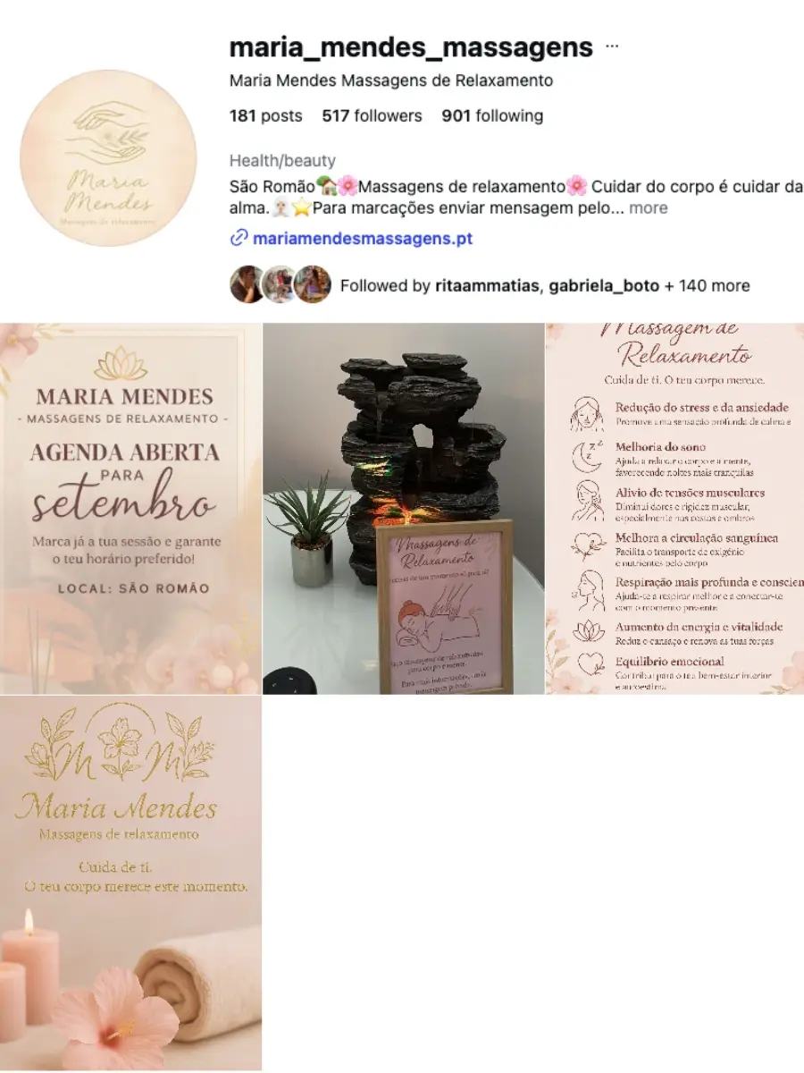 Espaço reservado para screenshot do Instagram da Maria Mendes antes do projeto