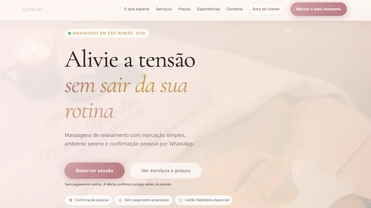 Maria Mendes Massagens — landing page e área de cliente